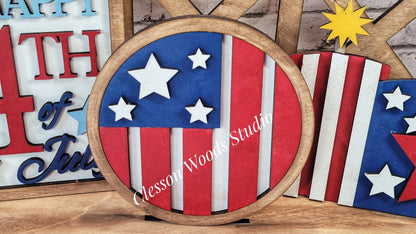 Finished Painted July 4th Patriotic Insert Set for Large Bench