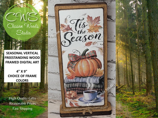 Tis The Season Sweater Stack With Pumpkin Vertical Standing Wood Sign