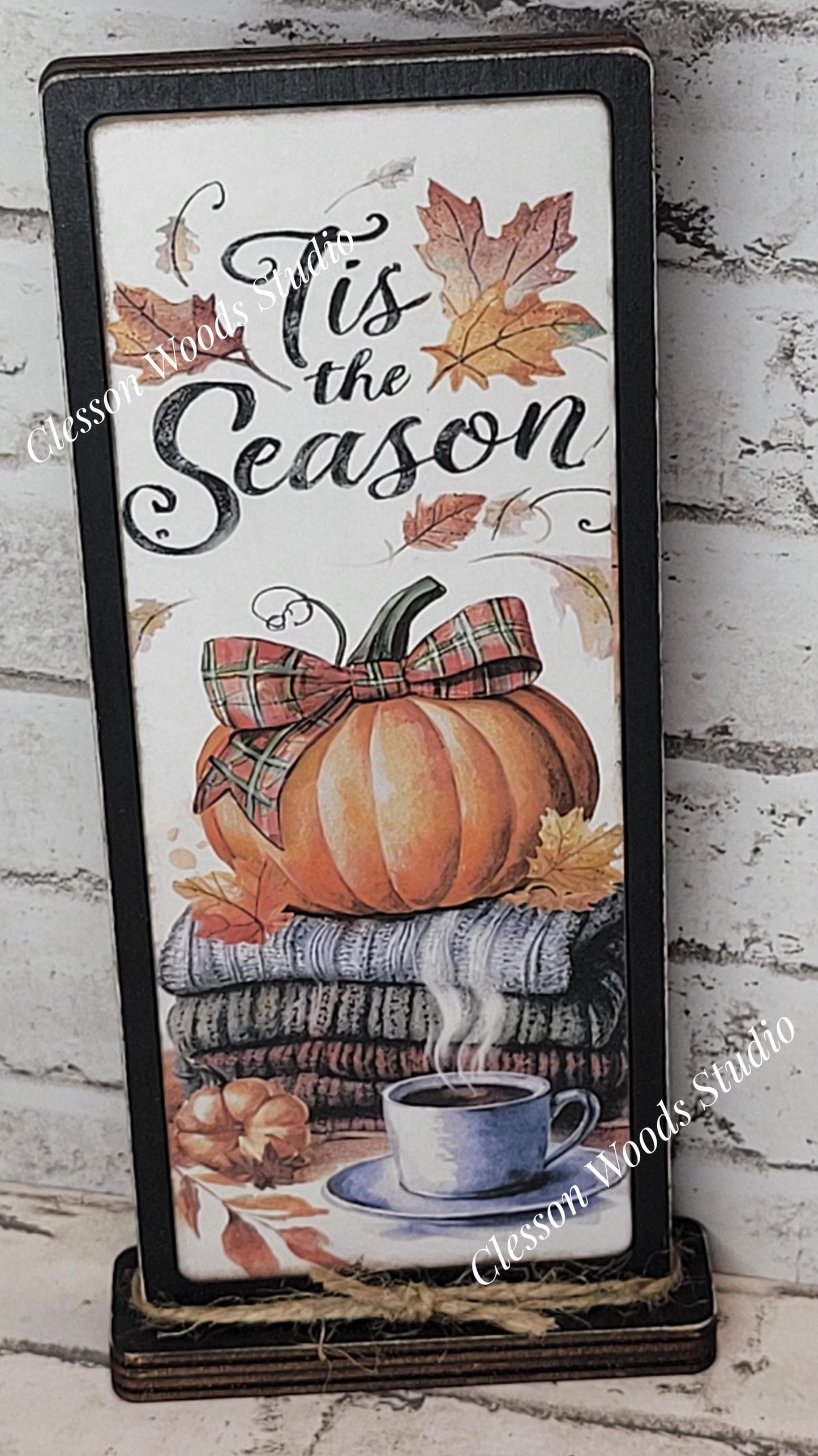 Tis The Season Sweater Stack With Pumpkin Vertical Standing Wood Sign