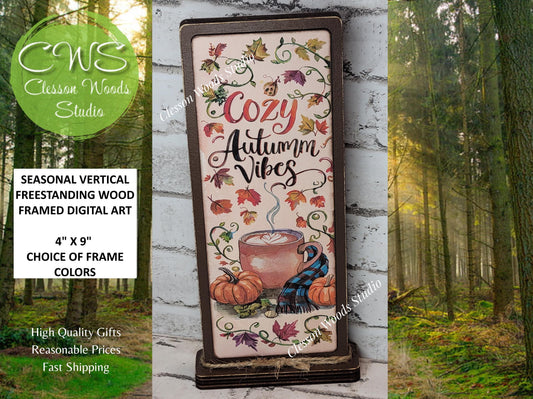 Cozy Autumn Vibes Vertical Standing Wood Sign