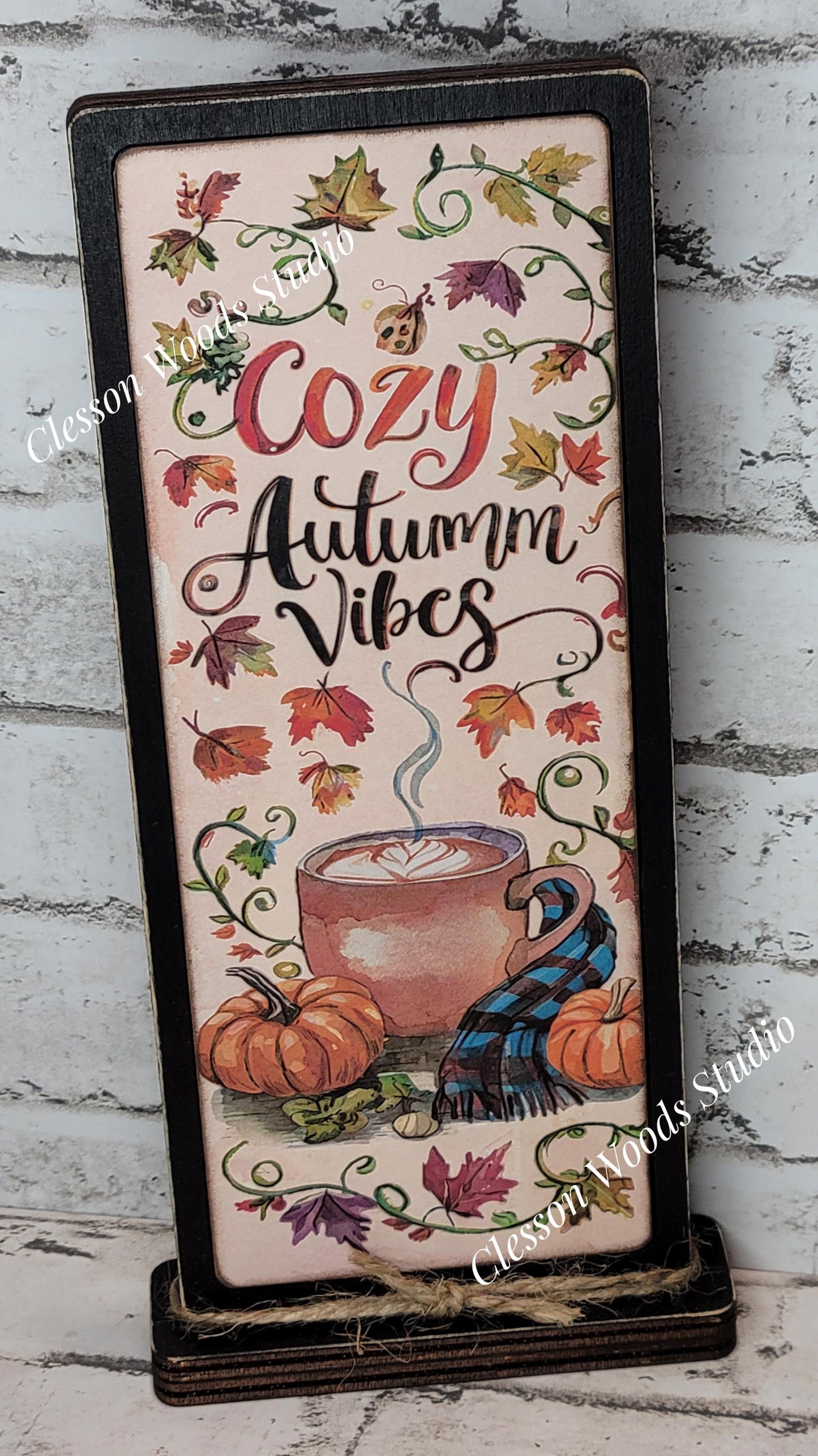 Cozy Autumn Vibes Vertical Standing Wood Sign