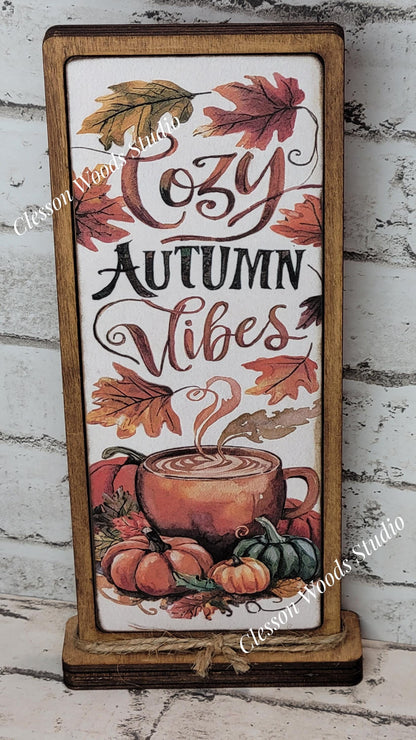 Cozy Autumn Vibes 2 Vertical Standing Wood Sign