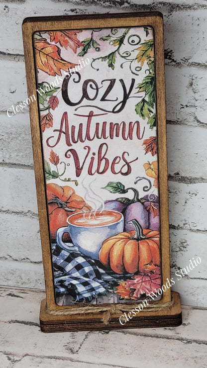 Cozy Autumn Vibes 3 Vertical Standing Wood Sign