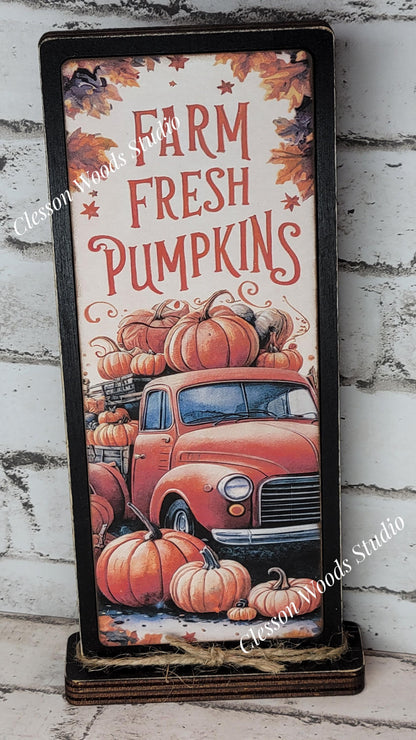 Farm Fresh Pumpkins Truck Vertical Standing Wood Sign