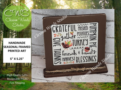 Thanksgiving Subway Style Words Framed Wood Sign