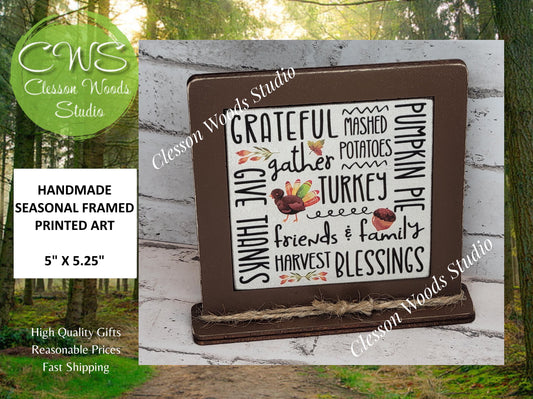 Thanksgiving Subway Style Words Framed Wood Sign