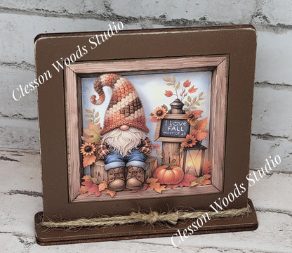 Fall Gnome I Love Fall Most Of All Framed Wood Sign