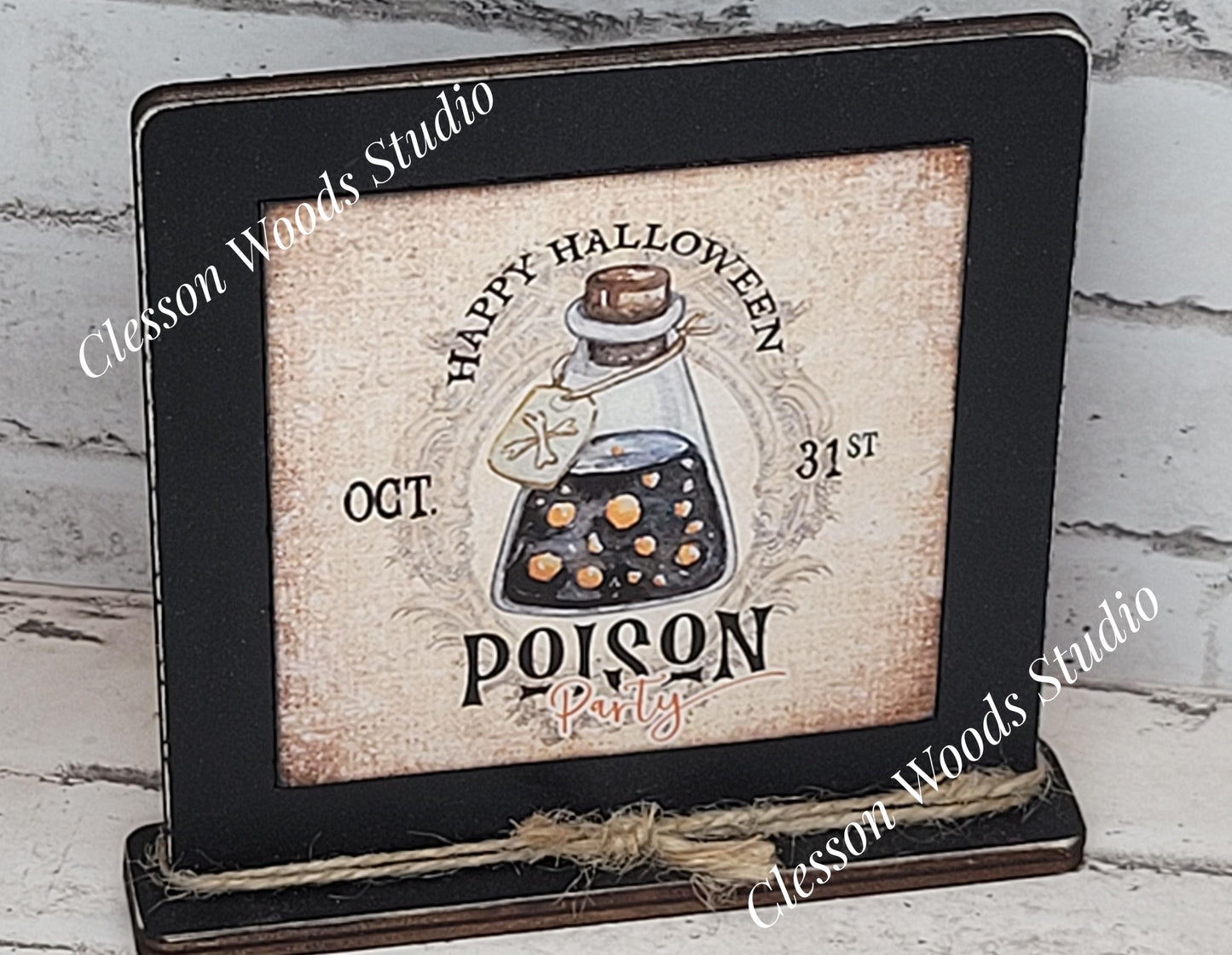 Happy Halloween Poison Party Primitive Framed Wood Sign