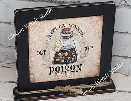 Happy Halloween Poison Party Primitive Framed Wood Sign