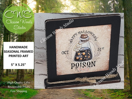 Happy Halloween Poison Party Primitive Framed Wood Sign