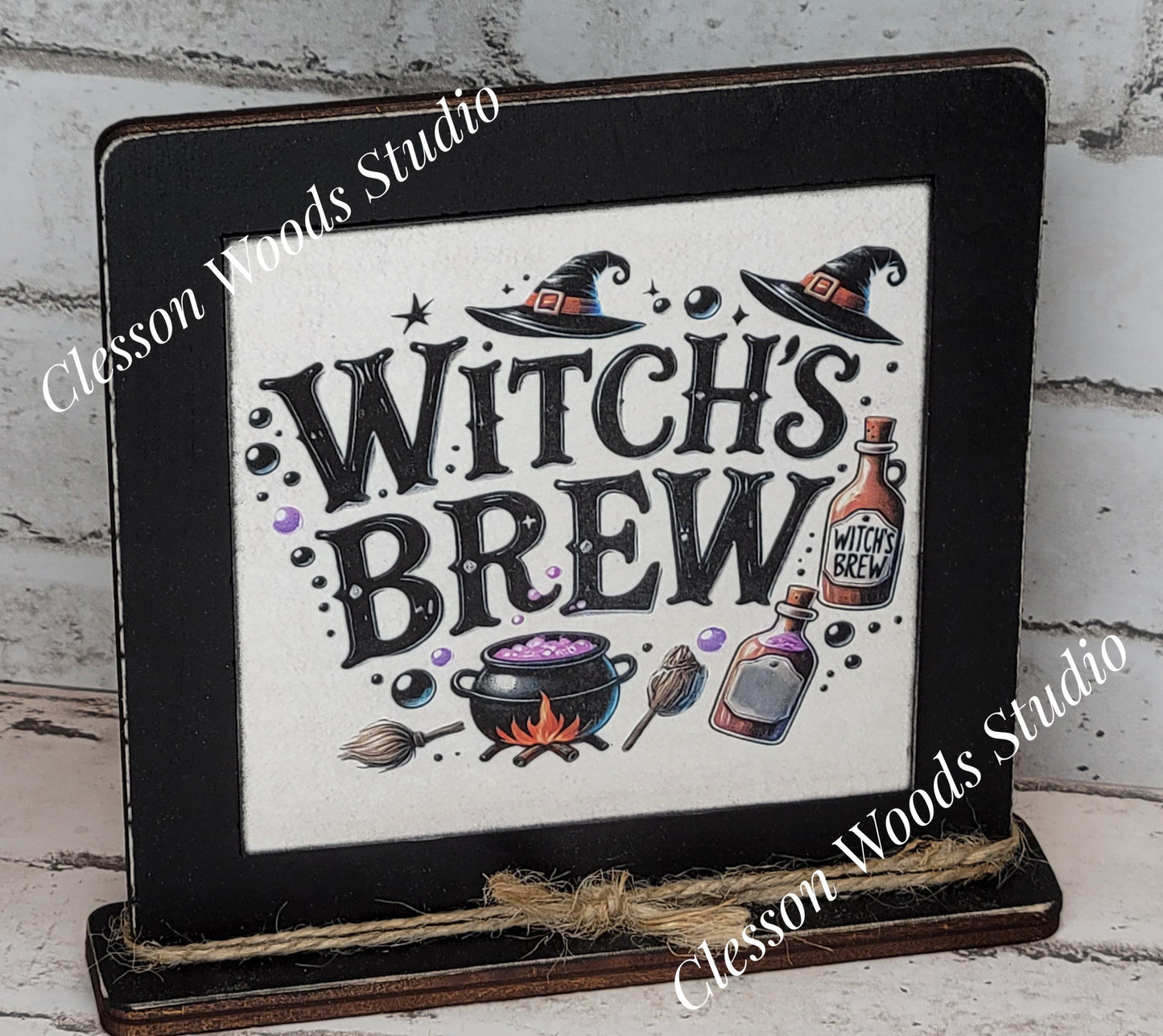 Halloween Witch's Brew Primitive Framed Wood Sign