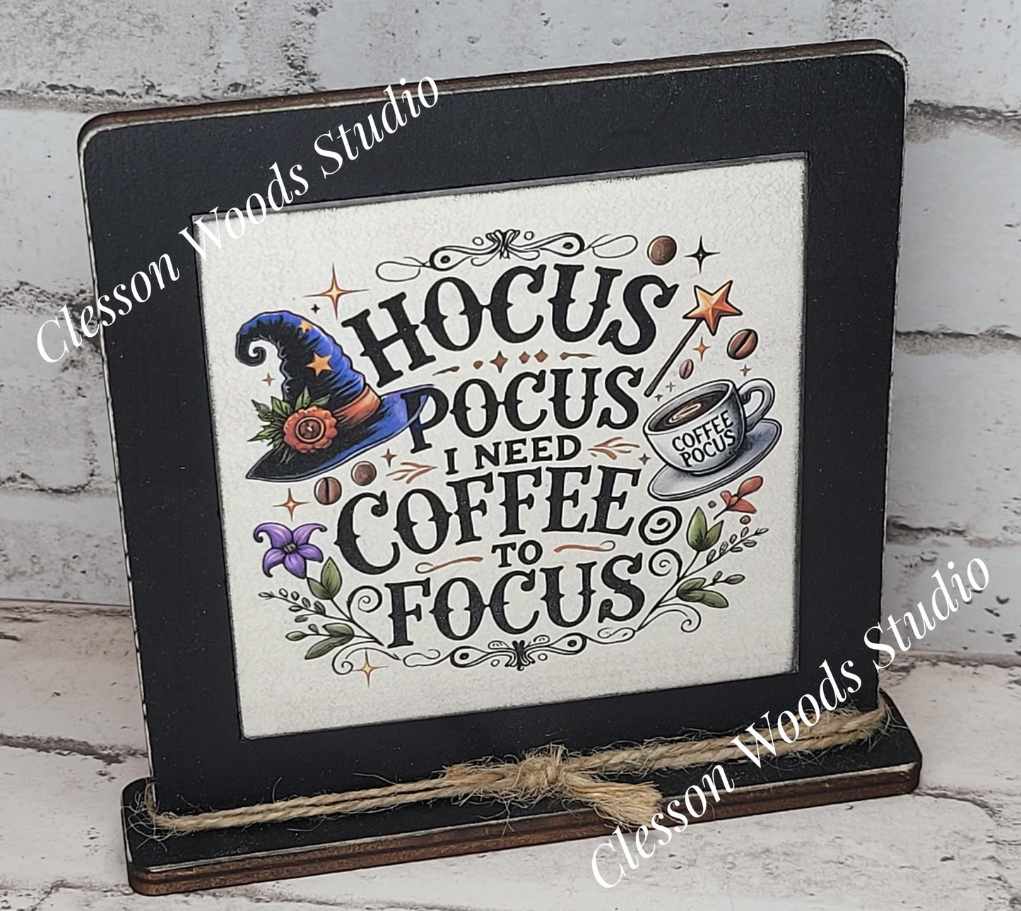 Halloween Hocus Pocus I Need Coffee To Focus Primitive Framed Wood Sign