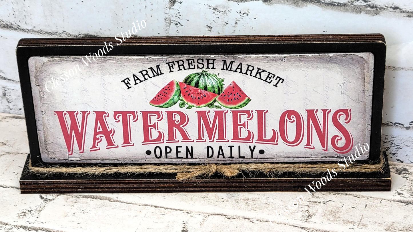 Farm Fresh Market Watermelon Horizontal Standing Wood Sign