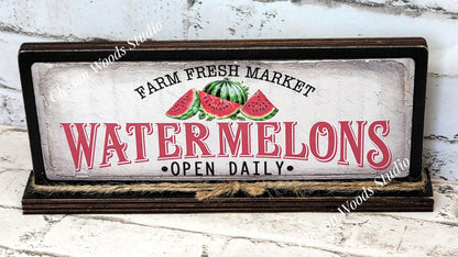 Farm Fresh Market Watermelon Horizontal Standing Wood Sign