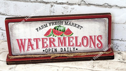 Farm Fresh Market Watermelon Horizontal Standing Wood Sign