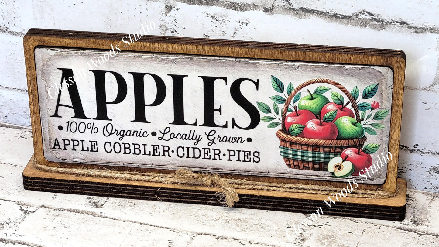 Apples Horizontal Standing Wood Sign