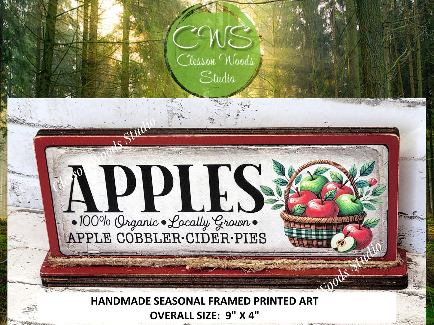 Apples Horizontal Standing Wood Sign