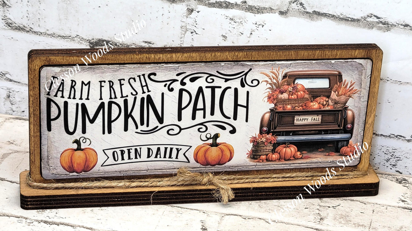 Farm Fresh Pumpkin Patch Truck Horizontal Standing Wood Sign