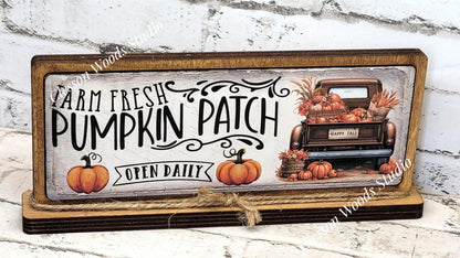 Farm Fresh Pumpkin Patch Truck Horizontal Standing Wood Sign