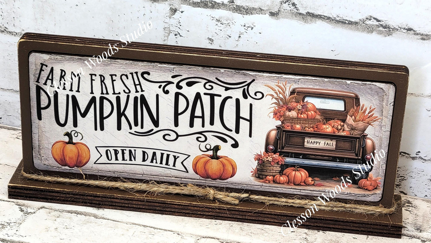Farm Fresh Pumpkin Patch Truck Horizontal Standing Wood Sign