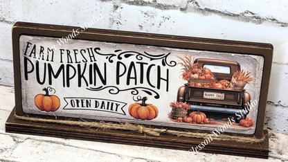 Farm Fresh Pumpkin Patch Truck Horizontal Standing Wood Sign