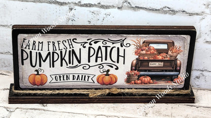 Farm Fresh Pumpkin Patch Truck Horizontal Standing Wood Sign