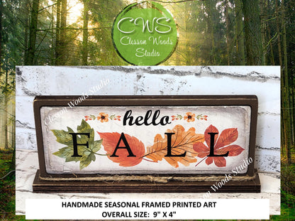 Hello Fall Leaves Horizontal Standing Wood Sign