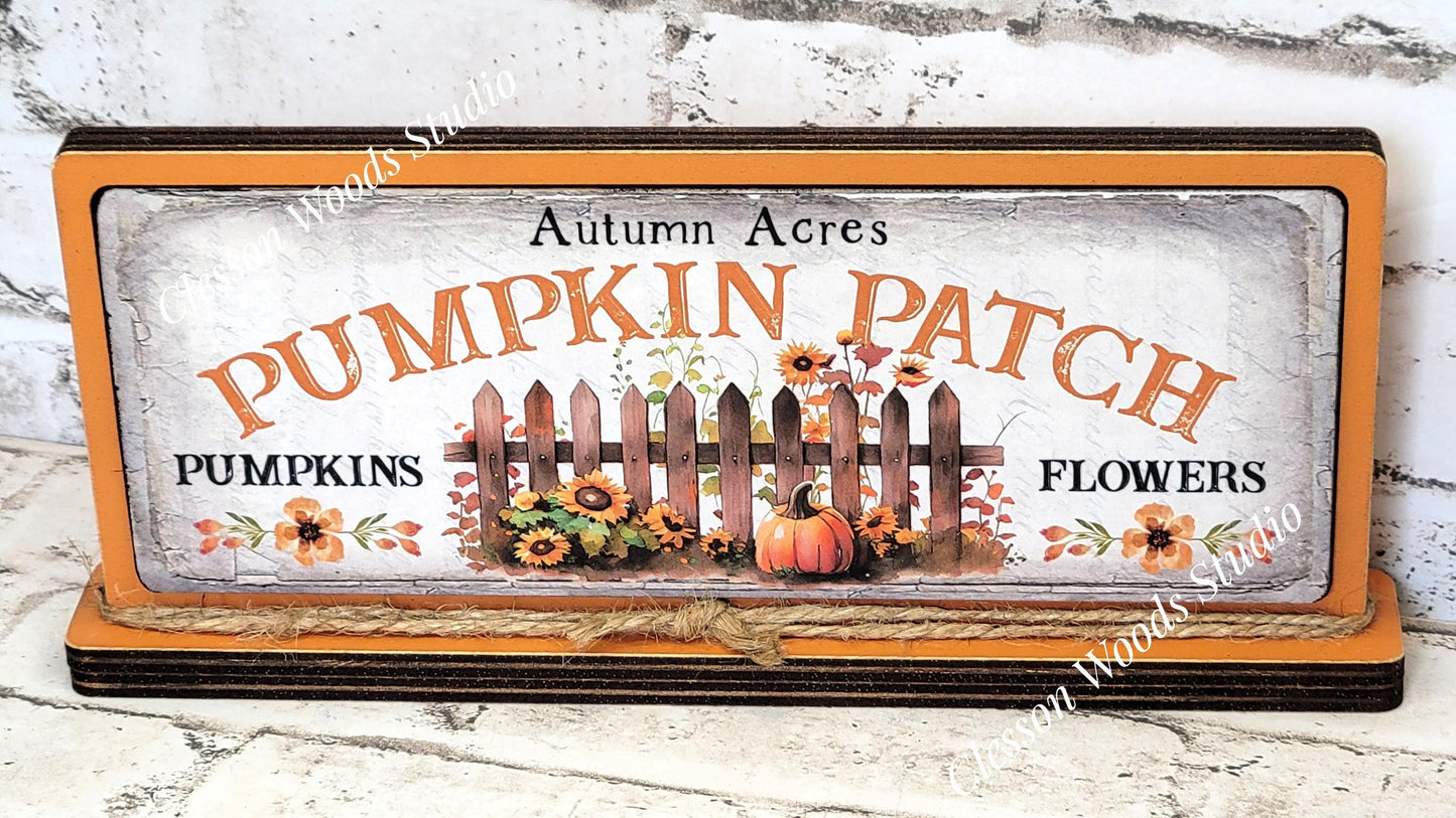 Autumn Acres Pumpkin Patch Horizontal Standing Wood Sign
