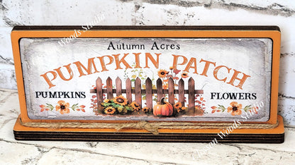 Autumn Acres Pumpkin Patch Horizontal Standing Wood Sign