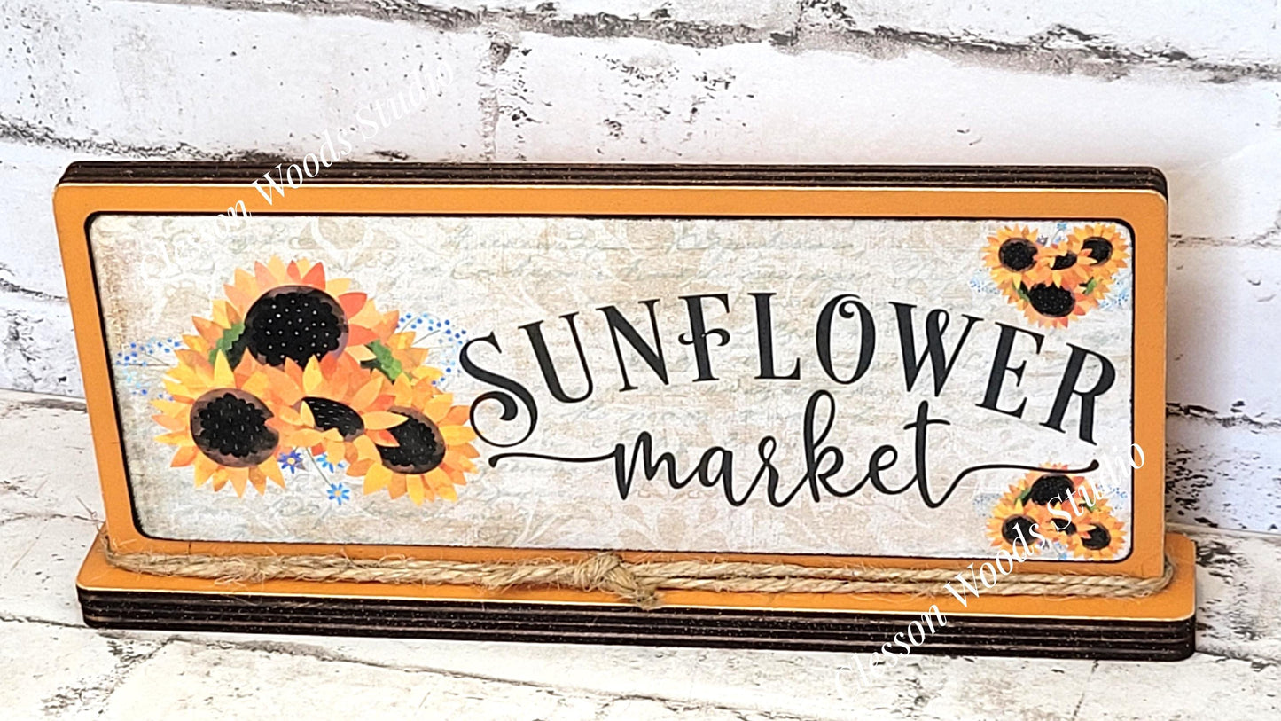 Sunflower Market Horizontal Standing Wood Sign