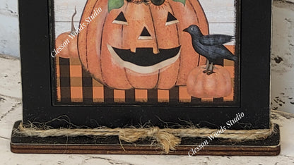 Happy Halloween Pumpkin Wood Framed Art with Attached Stand