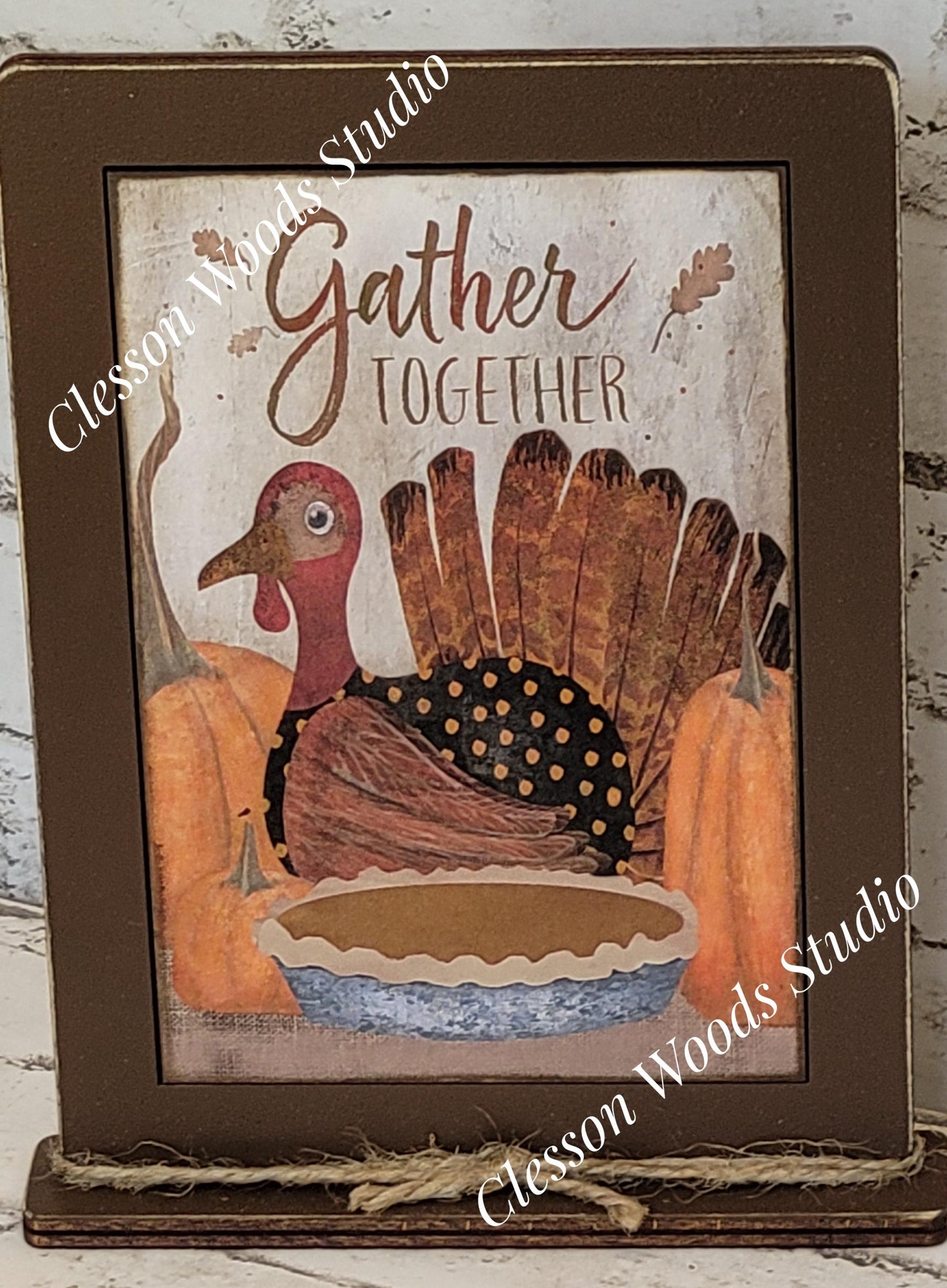 Thanksgiving Gather Together Turkey Wood Framed Art with Attached Stand