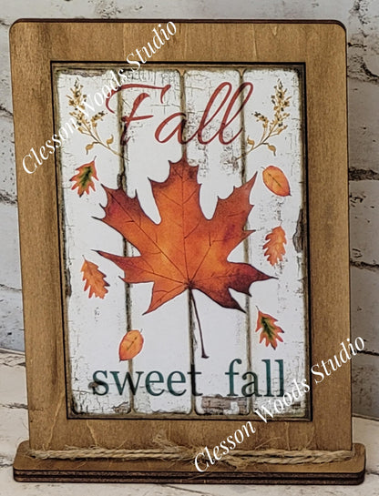 Fall Sweet Fall Leaf Wood Framed Art with Attached Stand