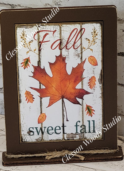 Fall Sweet Fall Leaf Wood Framed Art with Attached Stand