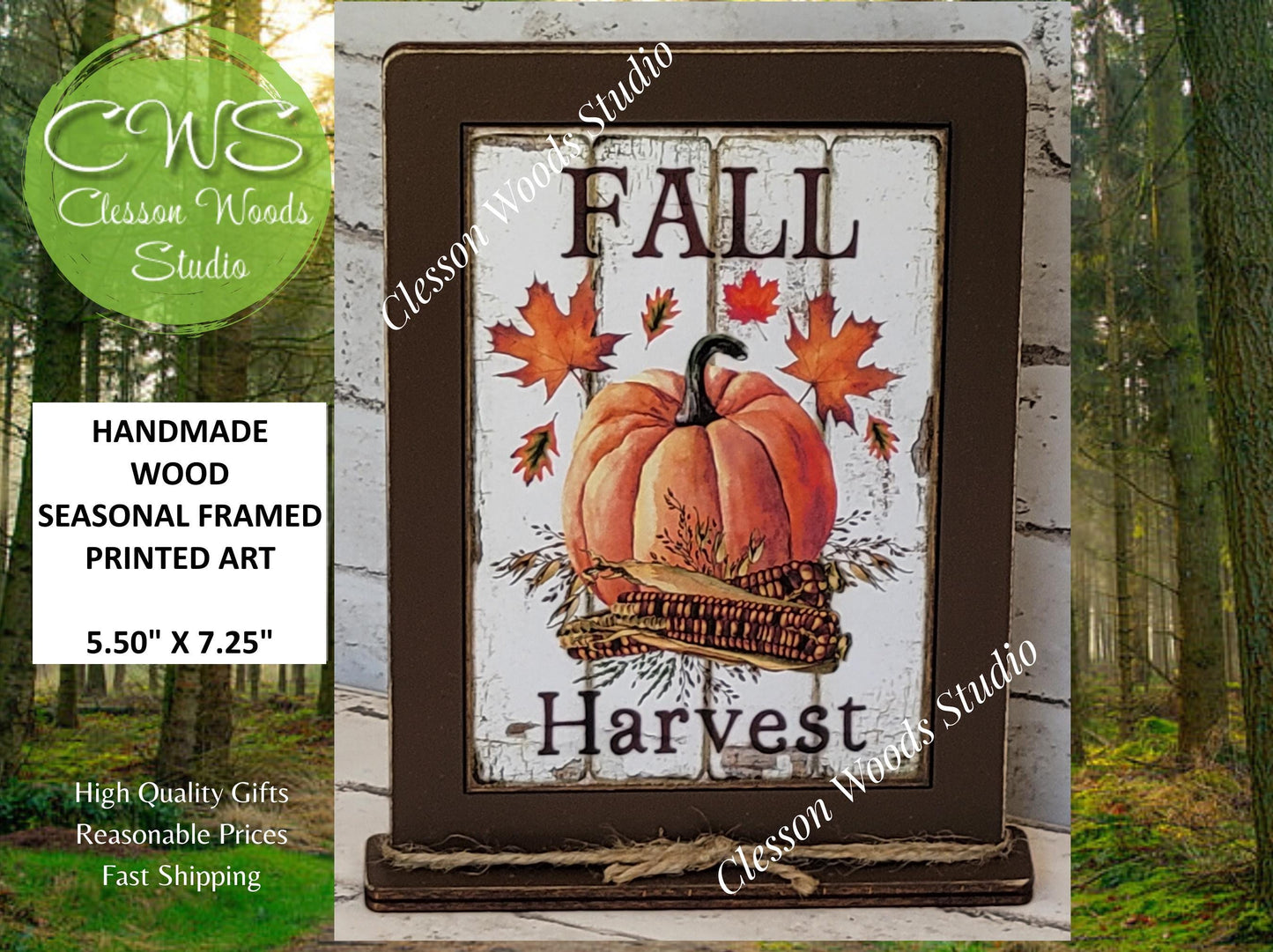 Fall Harvest Pumpkin Framed Art with Attached Stand