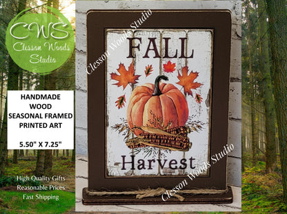 Fall Harvest Pumpkin Framed Art with Attached Stand