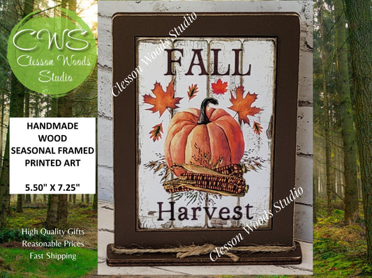 Fall Harvest Pumpkin Framed Art with Attached Stand