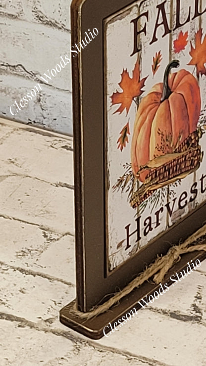 Fall Harvest Pumpkin Framed Art with Attached Stand
