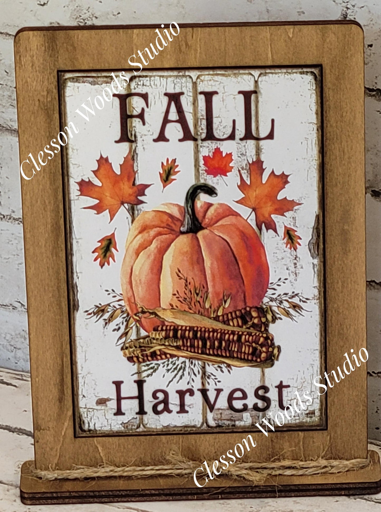 Fall Harvest Pumpkin Framed Art with Attached Stand