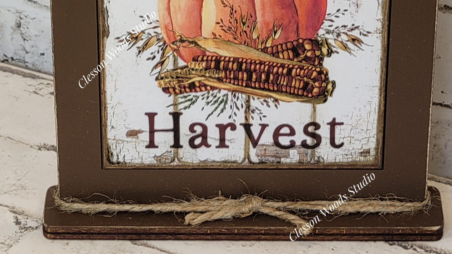 Fall Harvest Pumpkin Framed Art with Attached Stand
