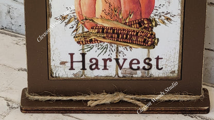 Fall Harvest Pumpkin Framed Art with Attached Stand