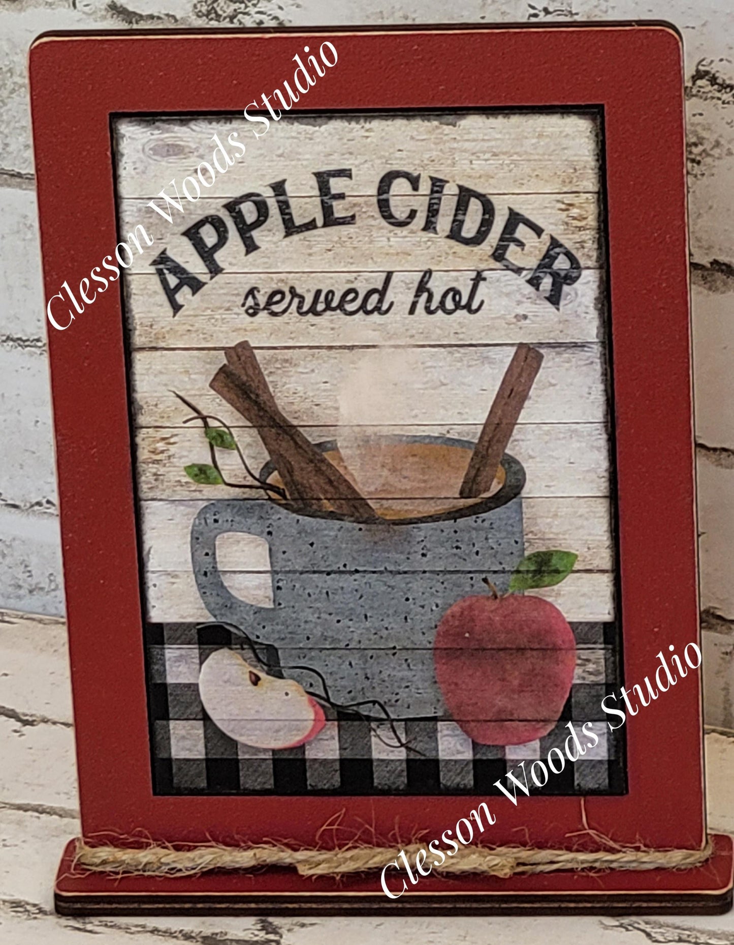 Apple Cider Served Hot Framed Art with Attached Stand