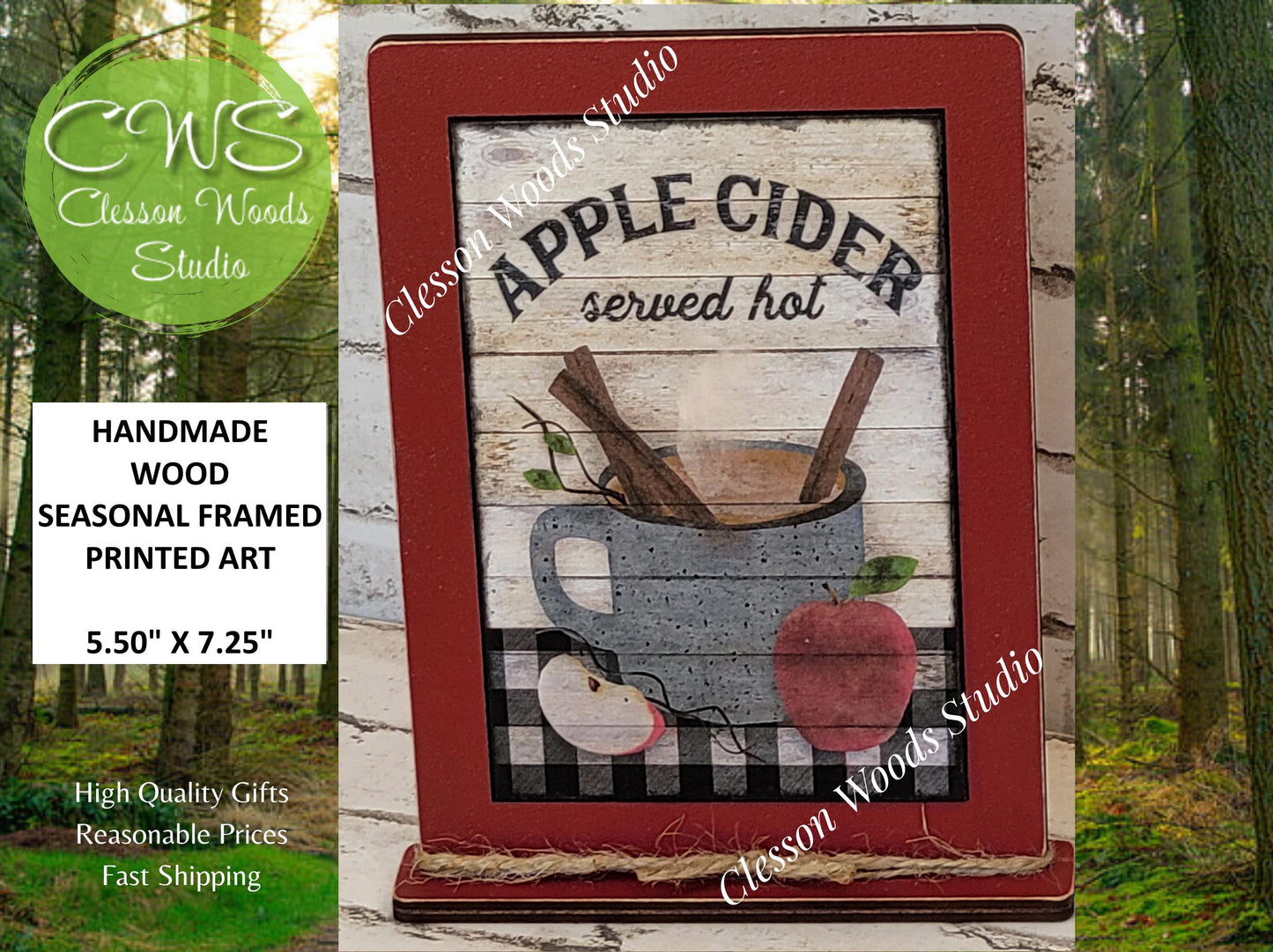 Apple Cider Served Hot Framed Art with Attached Stand