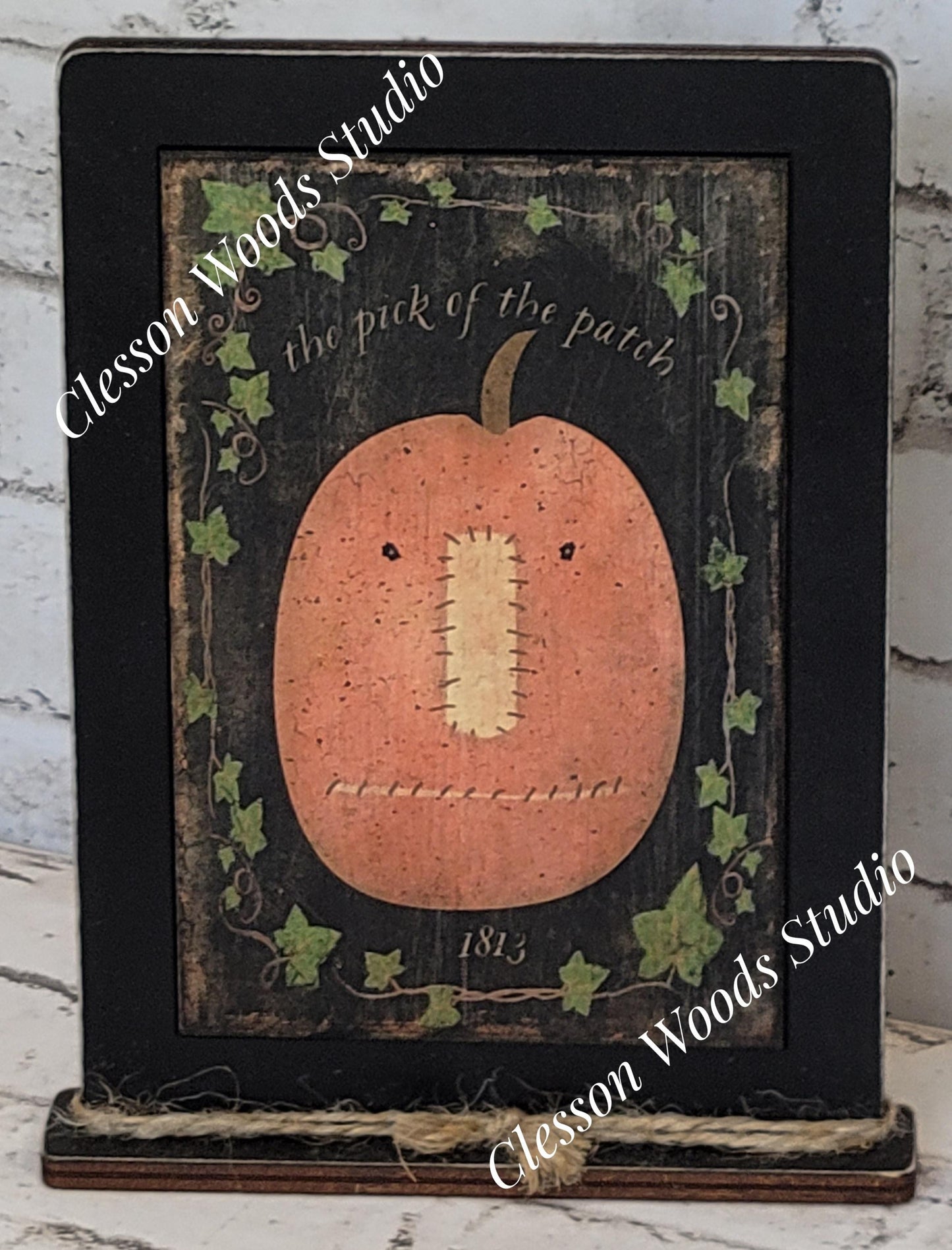 Fall The Pick of the Patch Primitive Pumpkin Framed Art with Attached Stand