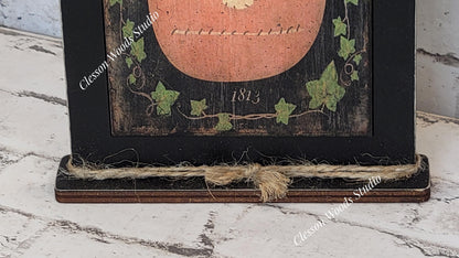 Fall The Pick of the Patch Primitive Pumpkin Framed Art with Attached Stand