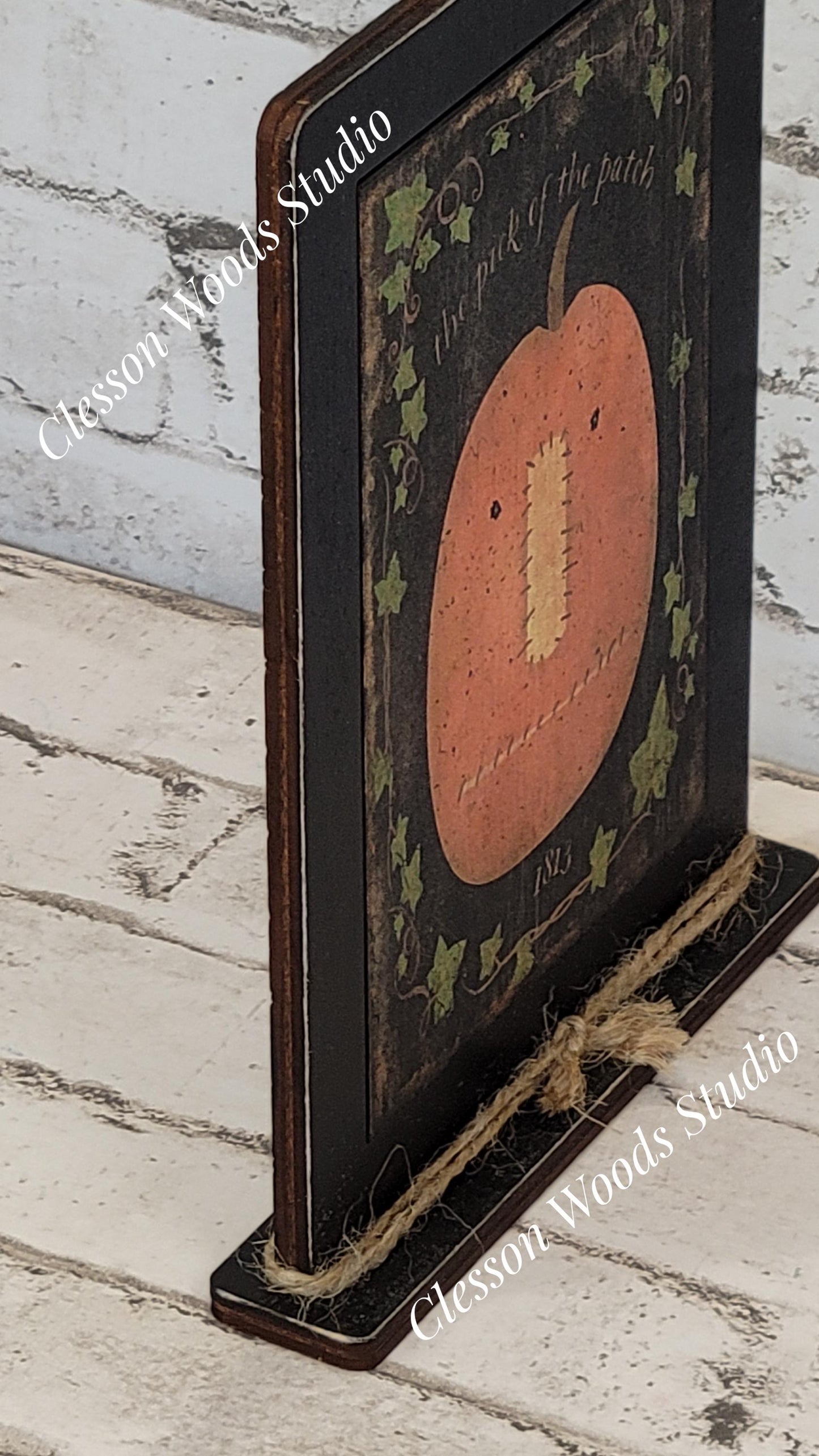 Fall The Pick of the Patch Primitive Pumpkin Framed Art with Attached Stand