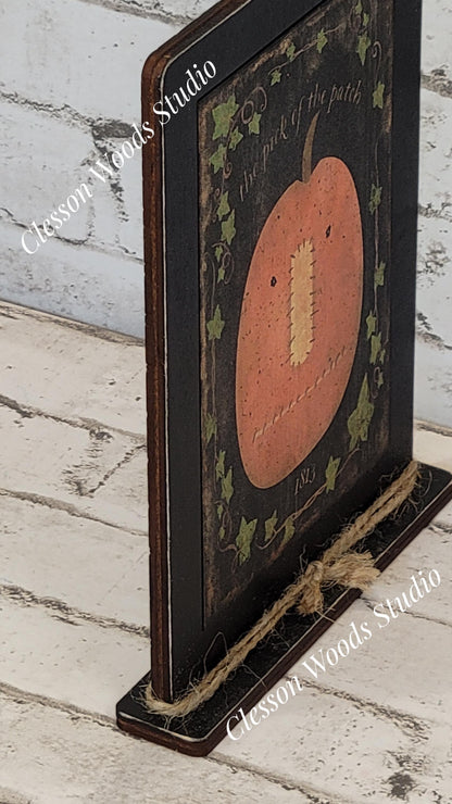 Fall The Pick of the Patch Primitive Pumpkin Framed Art with Attached Stand