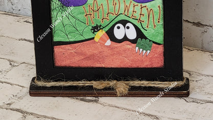 Happy Halloween Spooky Eyes Framed Art with Attached Stand