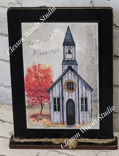 Harvest Blessings Church Framed Art with Attached Stand