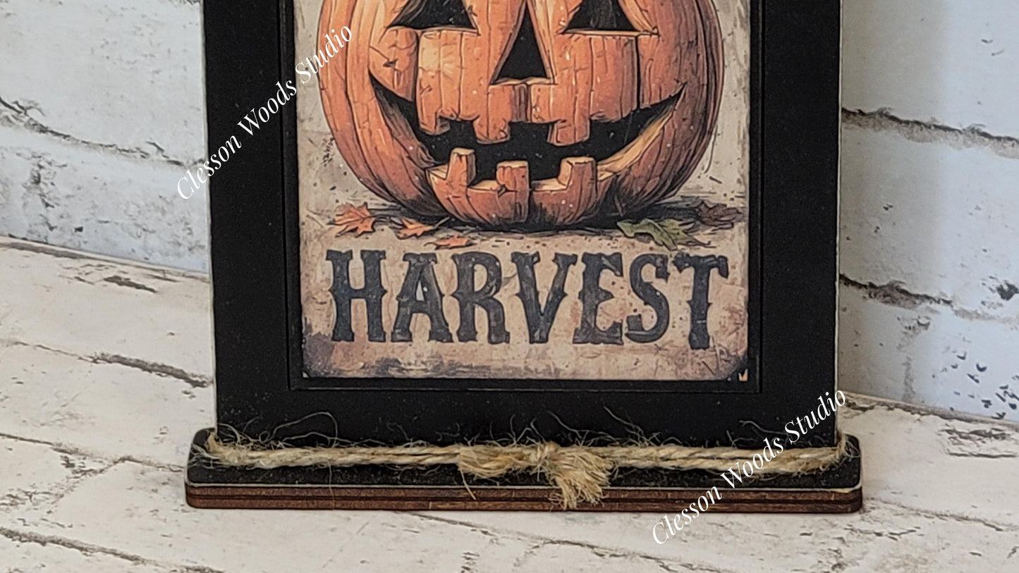 Harvest Primitive Pumpkin Framed Art with Attached Stand